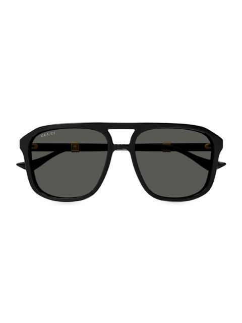 GUCCI Men's Running Web GG1494S 57MM Navigator Sunglasses - Black Dark Grey