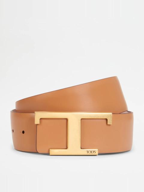 Tod's T TIMELESS BELT IN LEATHER - BROWN, PINK