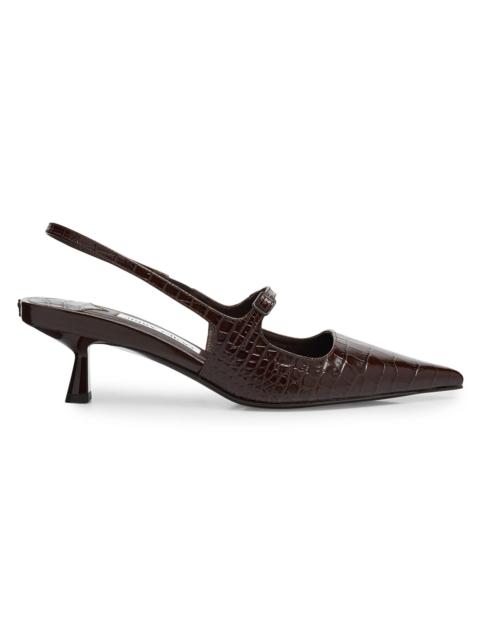 JIMMY CHOO Women's Didi 45MM Croc-Embossed Leather Kitten-Heel Pumps - Chocolate