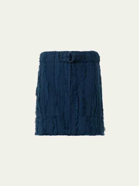 AKRIS Fringe Wave Cotton Jacquard Belted Mini Skirt