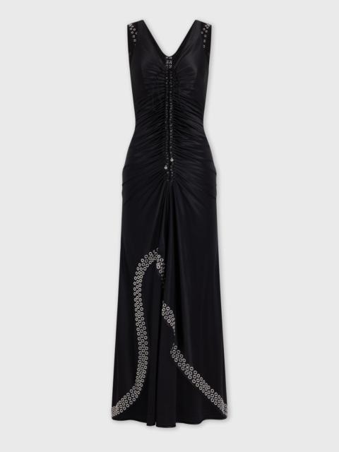 Paco Rabanne LONG BLACK DRESS WITH EMBROIDERED METALLIC EYELETS