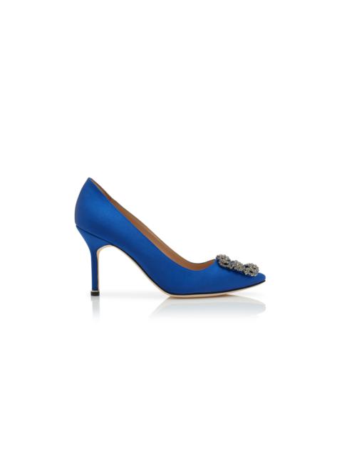 Blue Satin Jewel Buckle Pumps