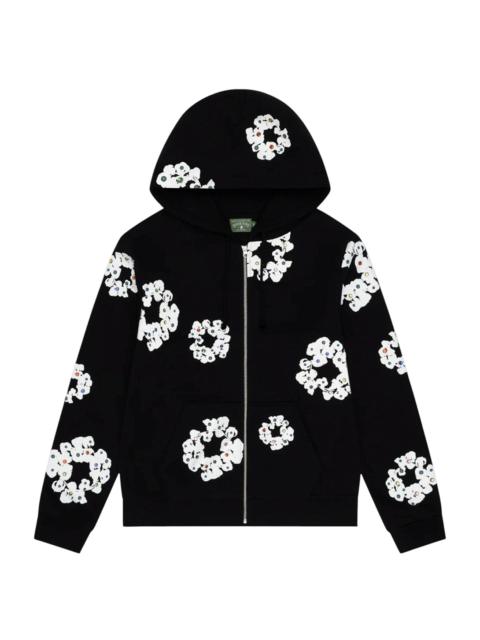 DENIM TEARS Cotton Wreath Rhinestone Studded Zip Hooded Sweatshirt "Black White" DT591