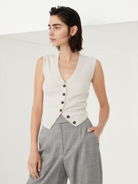 Sparkling cashmere and silk lightweight rib knit vest