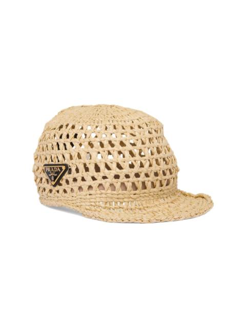 logo-plaque woven raffia hat