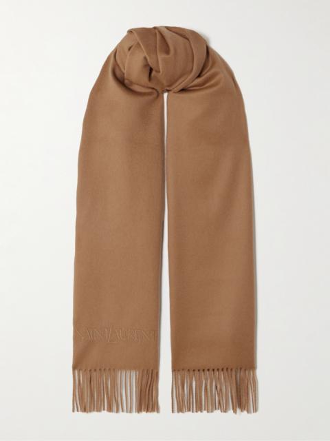 SAINT LAURENT Fringed Embroidered Cashmere Scarf