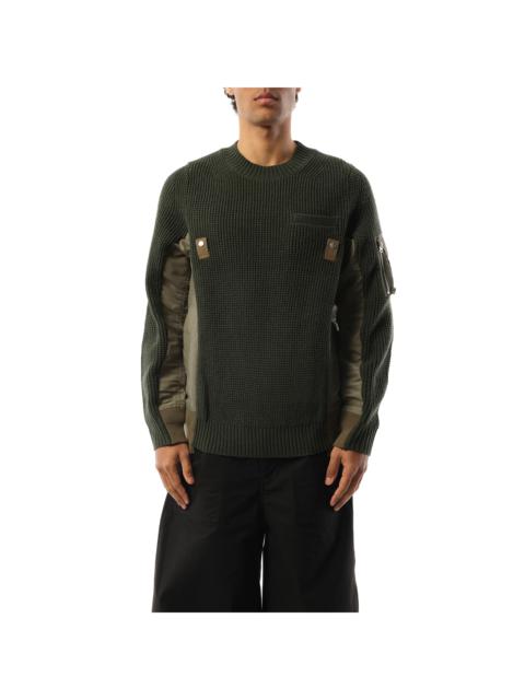 Nylon Twill x Wool Knit Pullover in Khaki