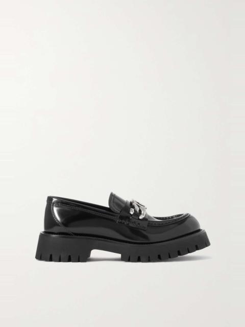 GUCCI Jeanne embellished glossed-leather platform loafers