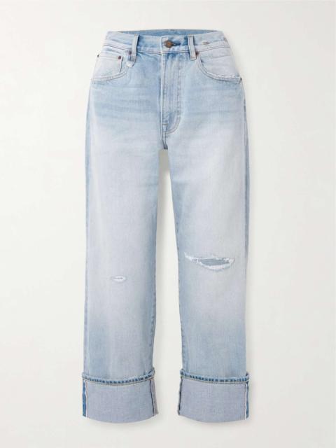 R13 Cuffed X-BF distressed low-rise straight-leg jeans Light denim