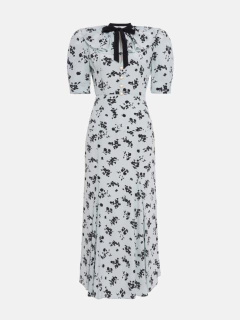 Alessandra Rich ROSE PRINT SILK DRESS WITH VOLANT COLLAR AND BOW
