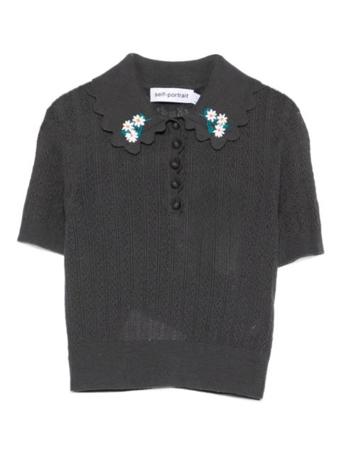 self-portrait floral-appliqué polo shirt
