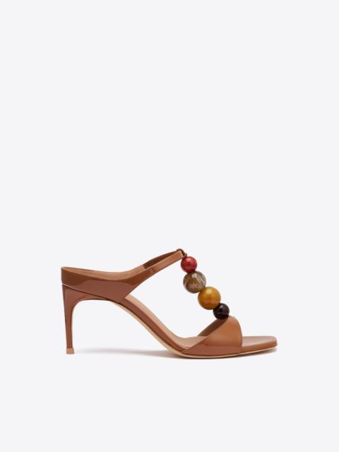 MALONE SOULIERS Lena 70 Brown Beaded Patent Leather Sandals