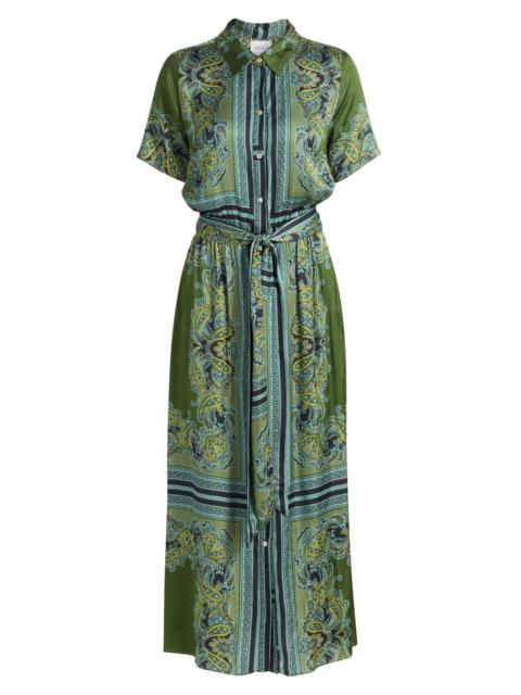 MISA Women's Esmeralda Paisley Satin Midi-Shirtdress - Moss Scarf