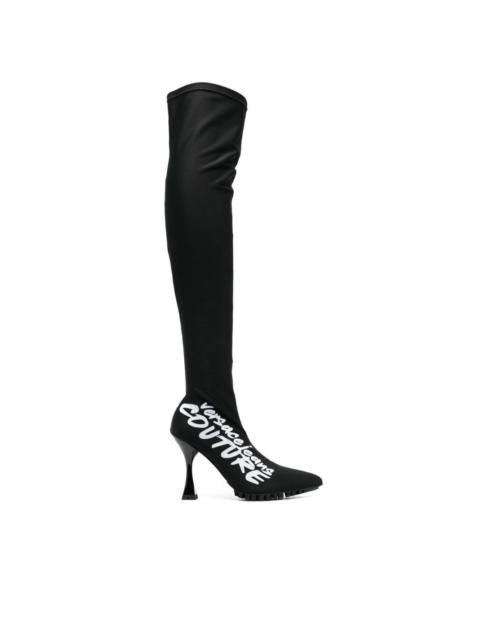 logo-print thigh-length boots