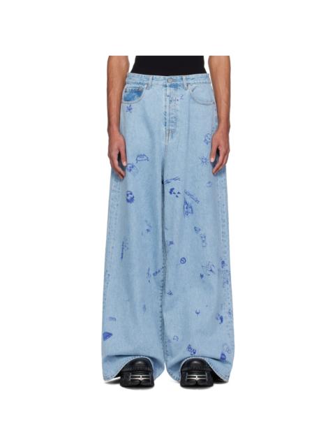 VETEMENTS Blue Scribbled Big Shape Jeans
