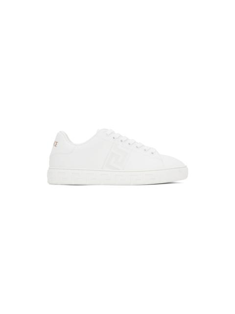 White Embroidered Greca Sneakers