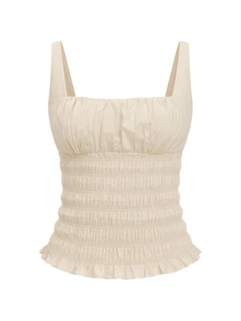 Reformation Jeanette shirred ruffle top