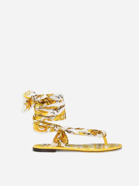 Dolce & Gabbana Printed silk twill thong sandals