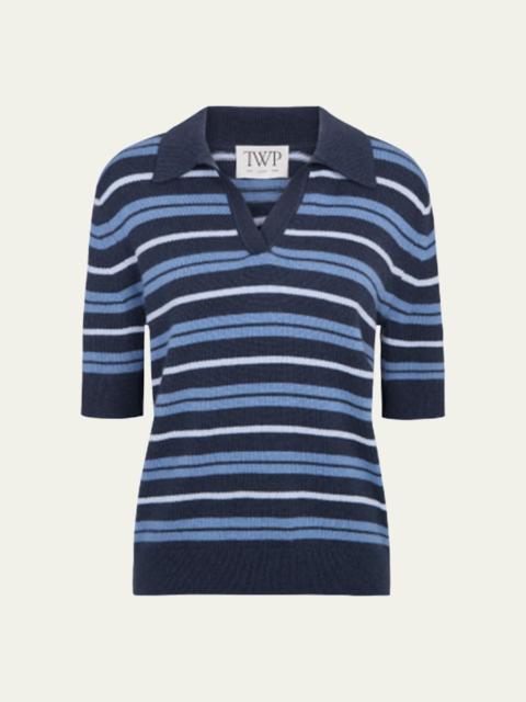 TWP Slightly Oversized Striped Cashmere Polo