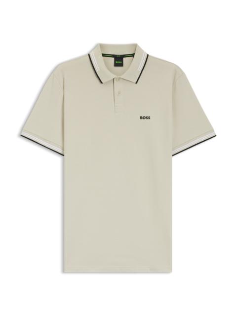BOSS STRETCH-COTTON SLIM-FIT POLO SHIRT WITH BRANDING AND STRIPES