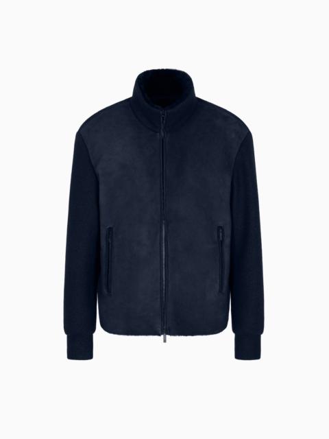 GIORGIO ARMANI LAMB SHEARLING SUEDE AND VIRGIN WOOL BLOUSON