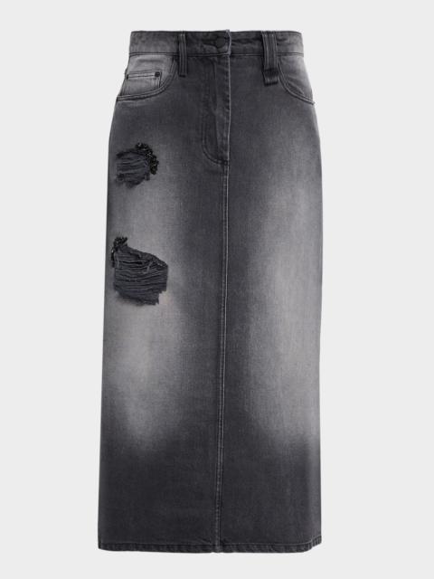Simone Rocha Embellished Denim Kick Back Midi Skirt