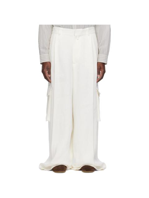 Dries Van Noten White Linen Cargo Pants