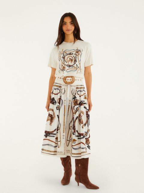 FARM RIO Off-White Equestrian Scarf Belted Midi Skirt