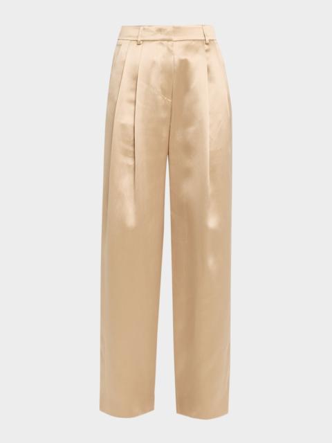 GIORGIO ARMANI Pleated Satin Straight-Leg Pants
