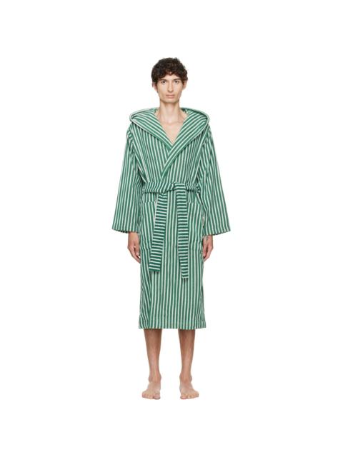 TEKLA Green & White Terry Hooded Bathrobe