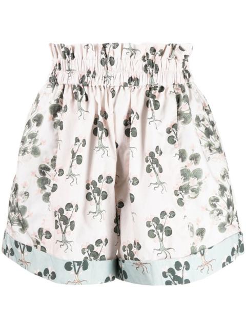 BIYAN floral-print smocked-waist shorts