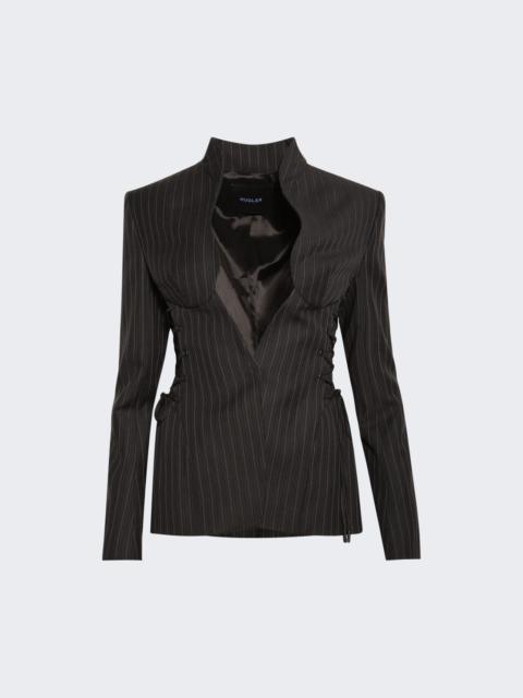 MUGLER Pinstripe Scultural Laced Jacket Black On Grey