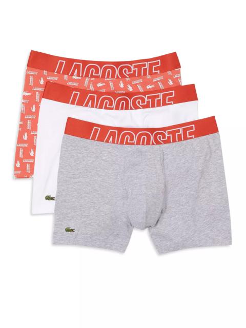 LACOSTE Cotton Stretch Logo Print Boxer Briefs, Pack of 3