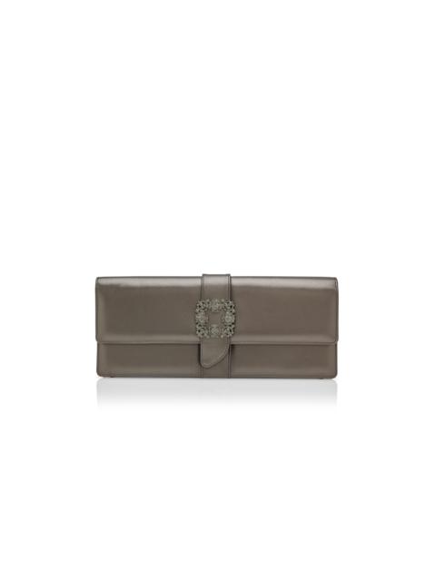 Manolo Blahnik Dark Grey Nappa Leather Jewel Buckle Clutch