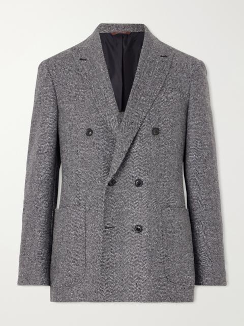 Canali Kei Double-Breasted Herringbone Wool and Cashmere-Blend Suit Jacket