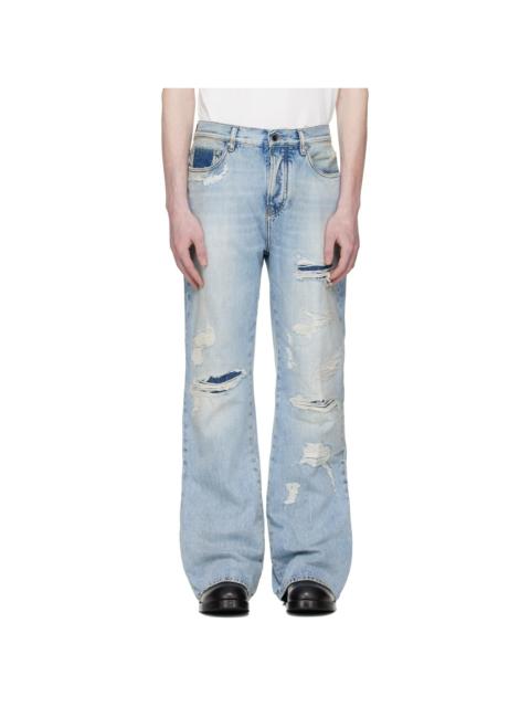AMIRI Blue Distressed Boot Cut Jeans