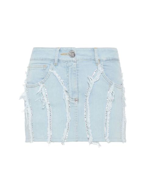 crystal-embellished denim miniskirt