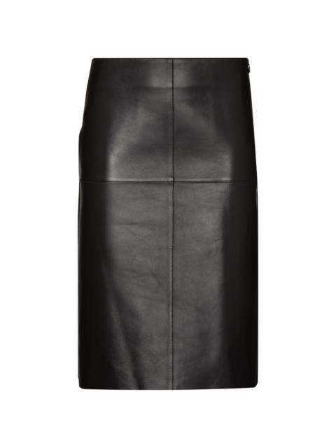 lambskin A-line midi skirt