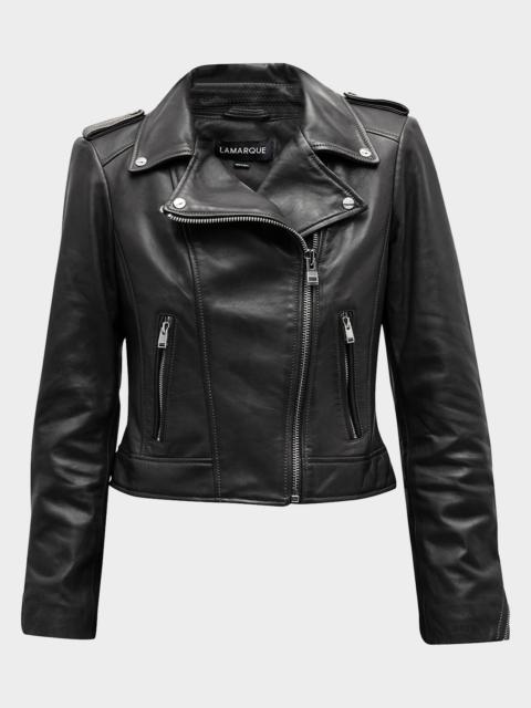 LAMARQUE Donna Hand-Waxed Leather Moto Jacket
