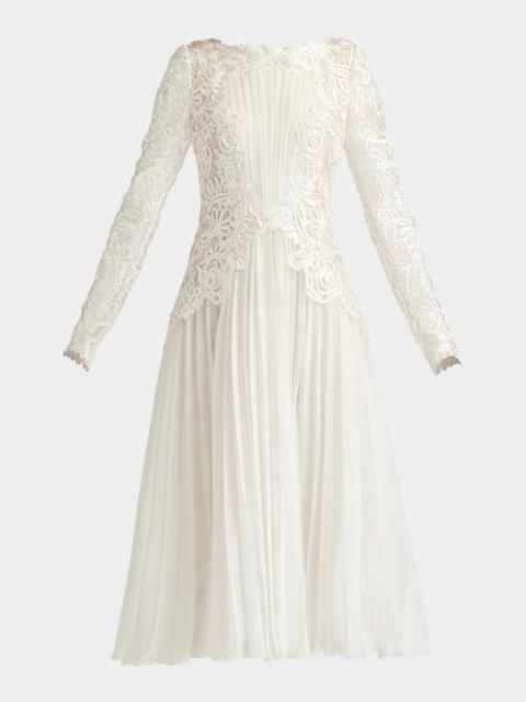TADASHI SHOJI Caius Embroidered Pleated Chiffon Midi Dress