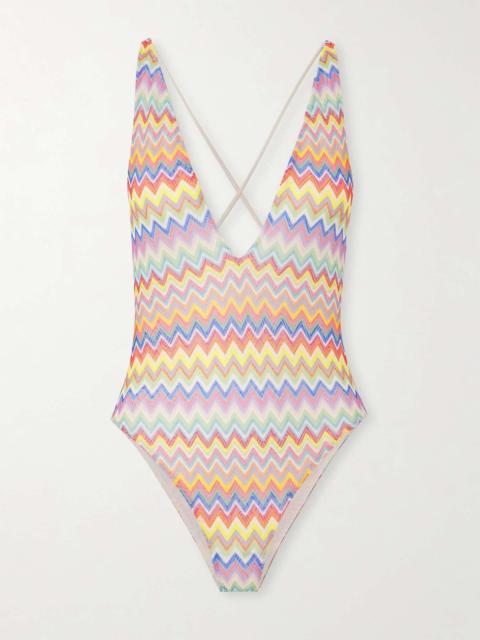 Mare striped crochet-knit swimsuit