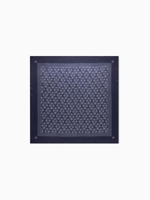 GIORGIO ARMANI SILK SCARF WITH GEOMETRIC PATTERN AND STRIPED EDGES