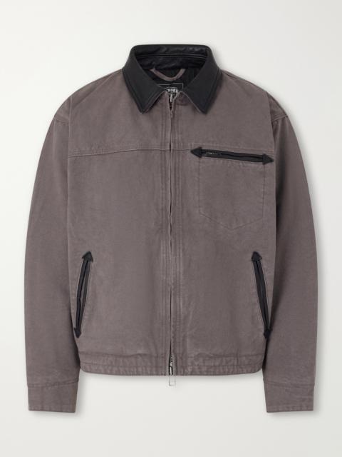 FrizmWORKS Distressed Leather-Trimmed Cotton-Canvas Jacket