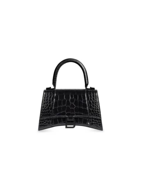 BALENCIAGA Women's Hourglass Small Handbag Crocodile Embossed in Black
