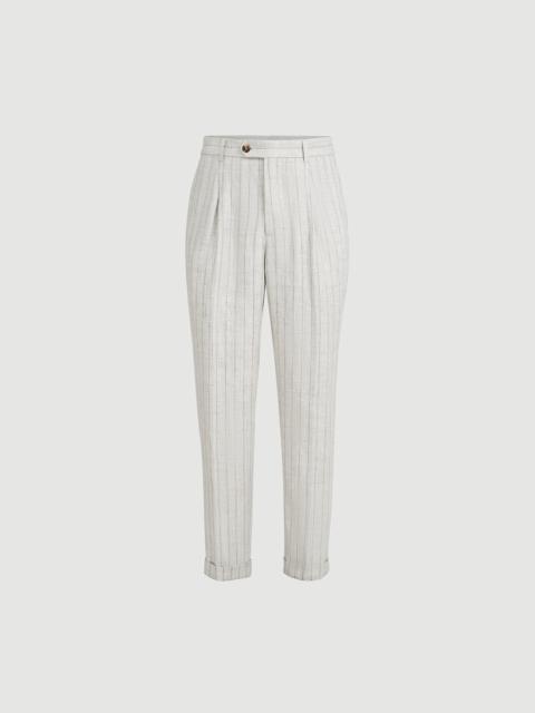 Brunello Cucinelli Chalk stripe linen twill trousers with pleat