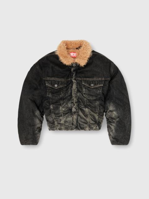 Diesel TEDDY-LINED TRUCKER JACKET IN DIRTY-EFFECT DENIM