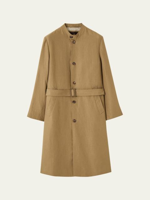 Loro Piana Men's Doran Linen Band-Collar Belted Trench Coat