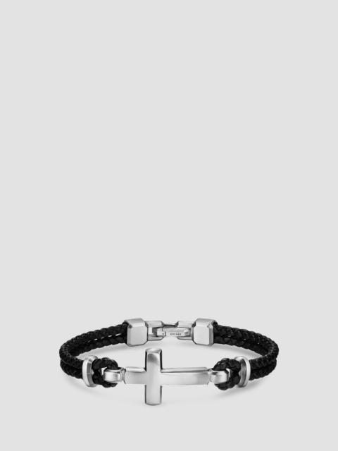 DAVID YURMAN Men's Streamline Cross Station Bracelet in Black Leather - Silver