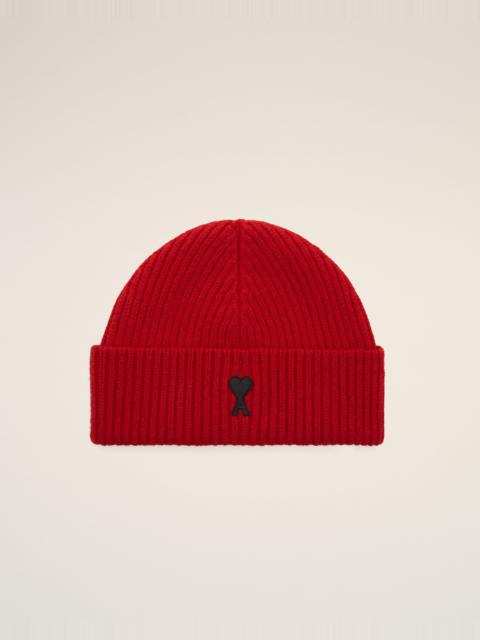 AMI Paris RED WOOL BEANIE WITH AMI DE COEUR