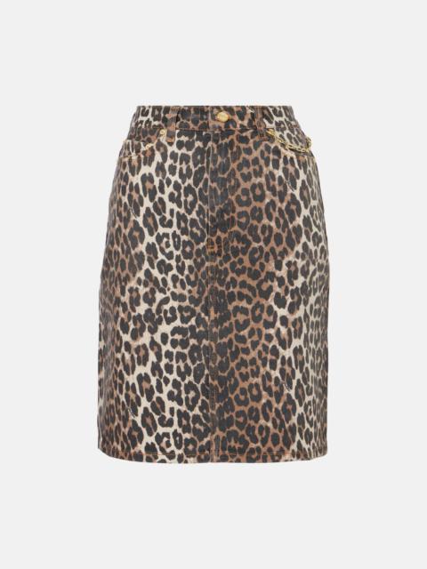 GANNI Leopard-print denim skirt